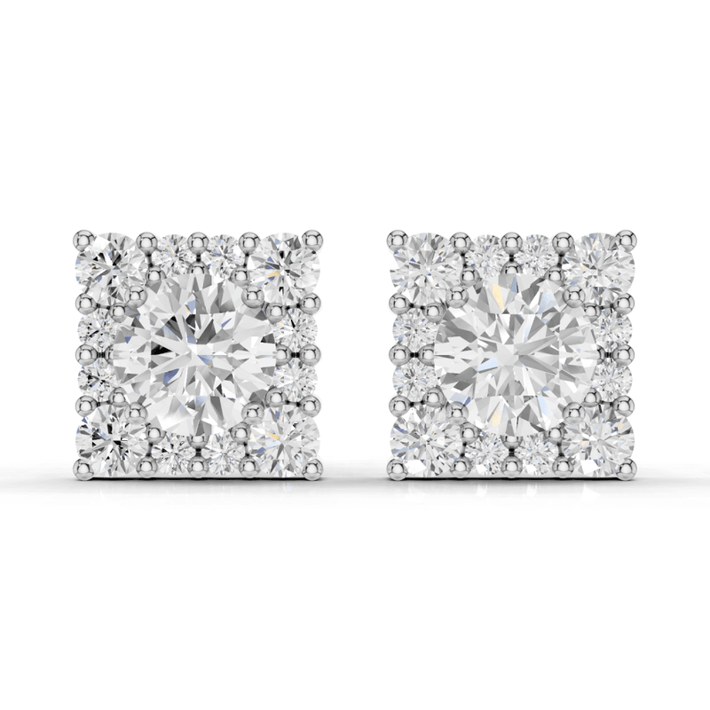 Square Cluster 1ct Round Diamond Stud Earrings