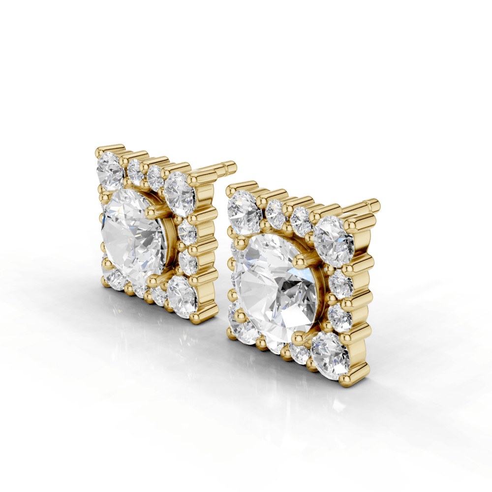 Square Cluster 1ct Round Diamond Stud Earrings