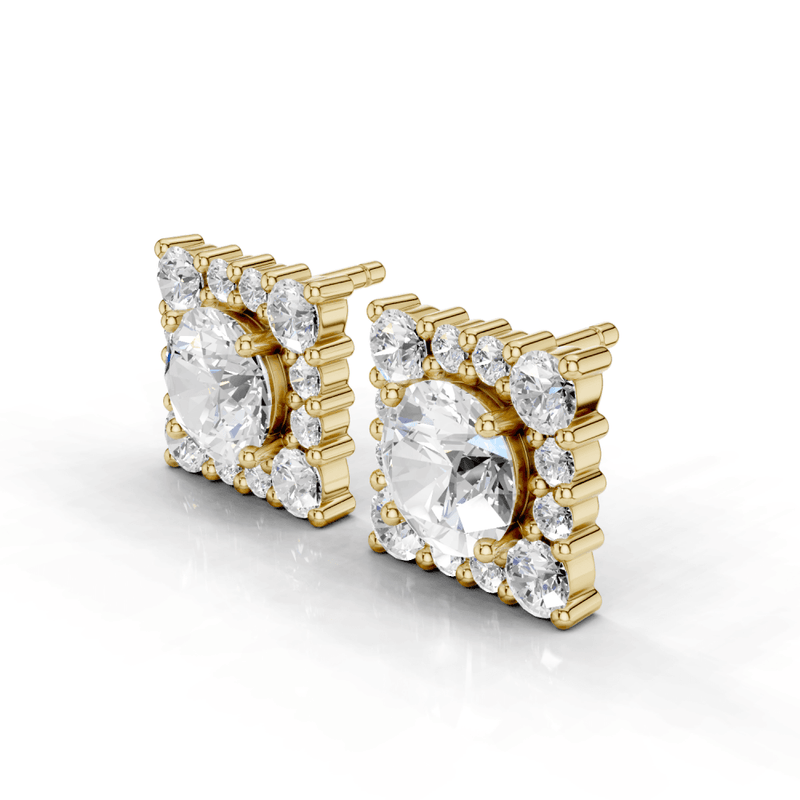 Square Cluster 1ct Round Diamond Stud Earrings