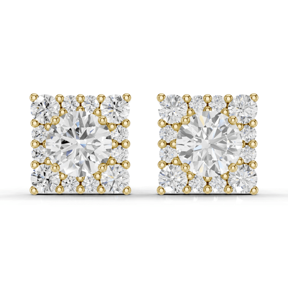 Square Cluster 1ct Round Diamond Stud Earrings