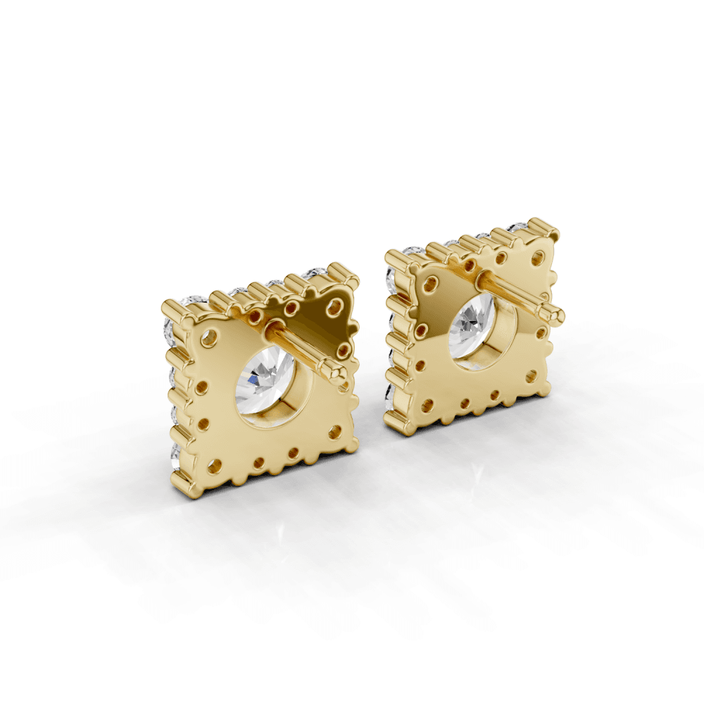 Square Cluster 1ct Round Diamond Stud Earrings