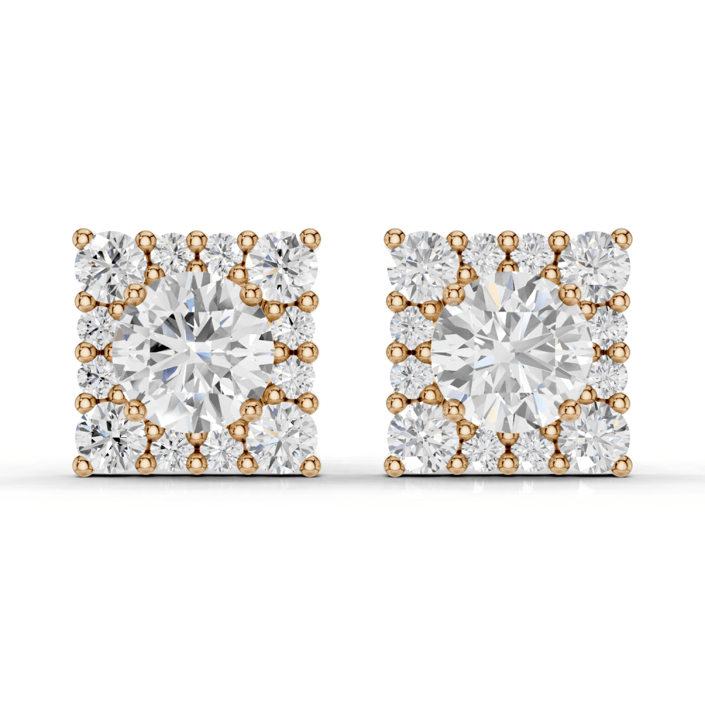 Square Cluster 1ct Round Diamond Stud Earrings