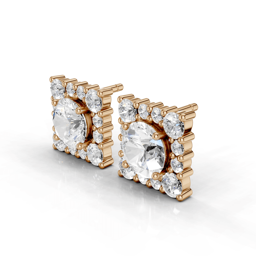 Square Cluster 1ct Round Diamond Stud Earrings