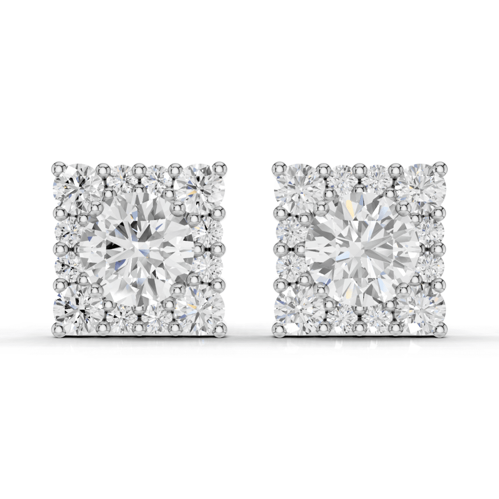 Square Cluster 1ct Round Diamond Stud Earrings