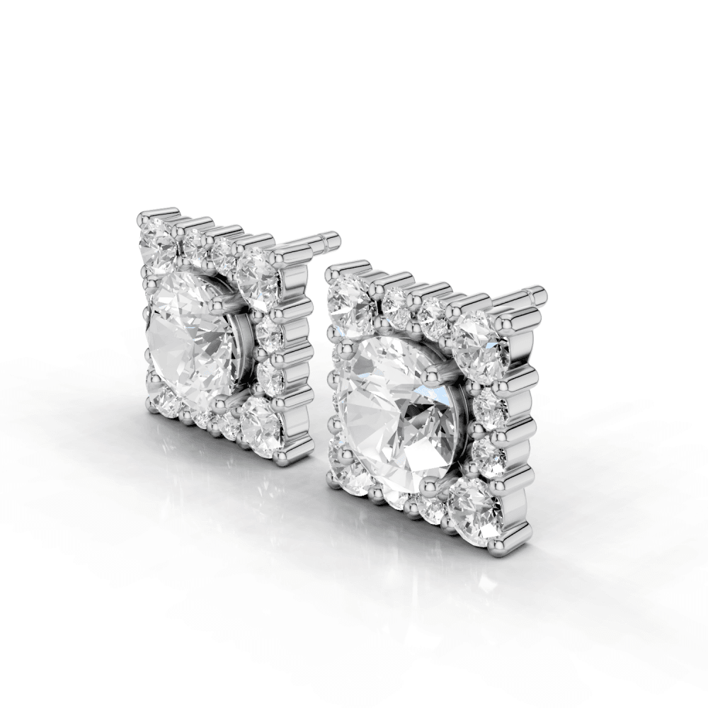 Square Cluster 1ct Round Diamond Stud Earrings