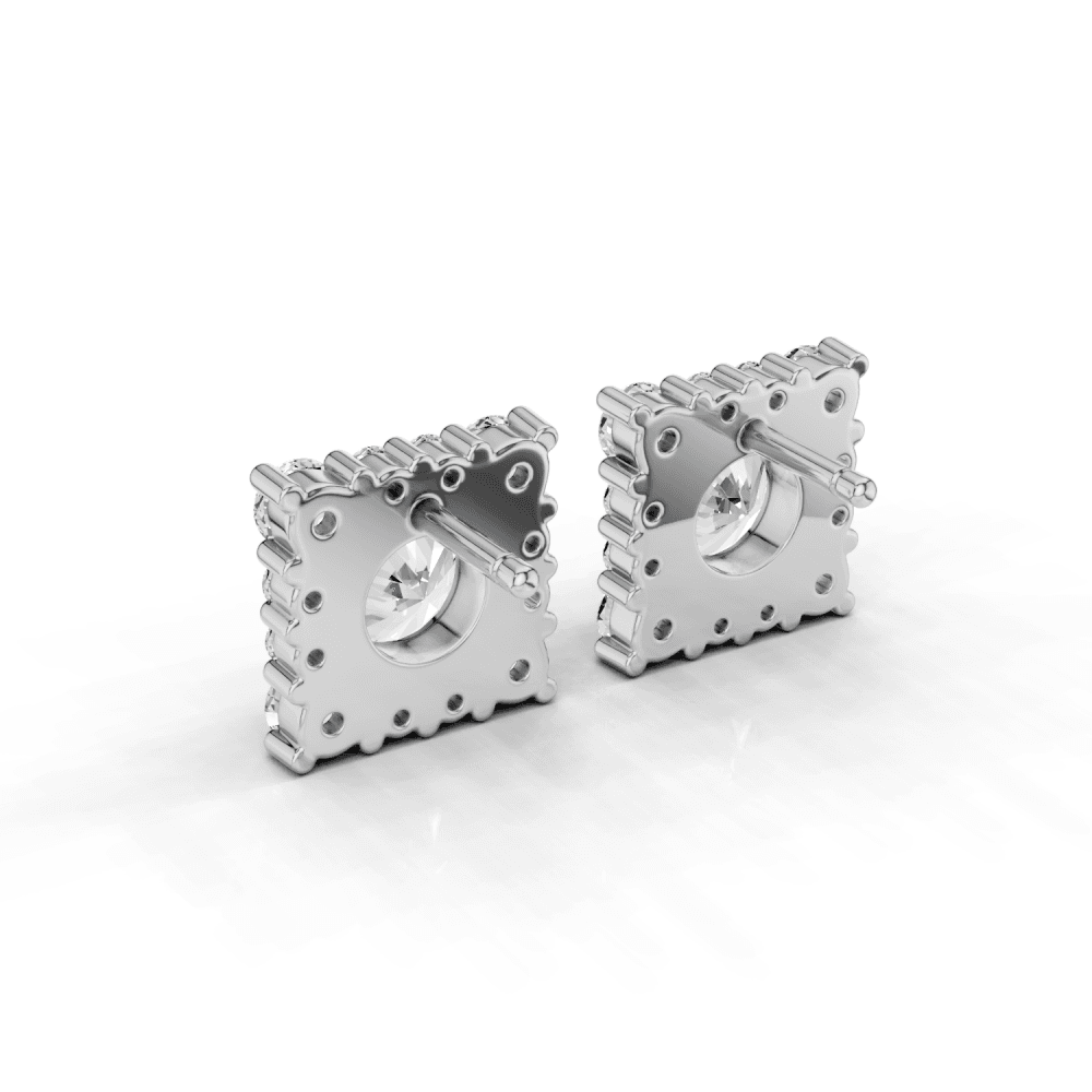 Square Cluster 1ct Round Diamond Stud Earrings