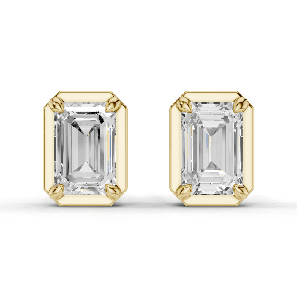 Emerald Cut Diamond 4 Claw Bezel Stud Earrings
