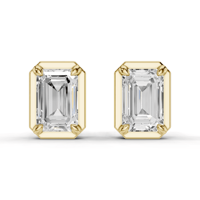 Emerald Cut Diamond 4 Claw Bezel Stud Earrings