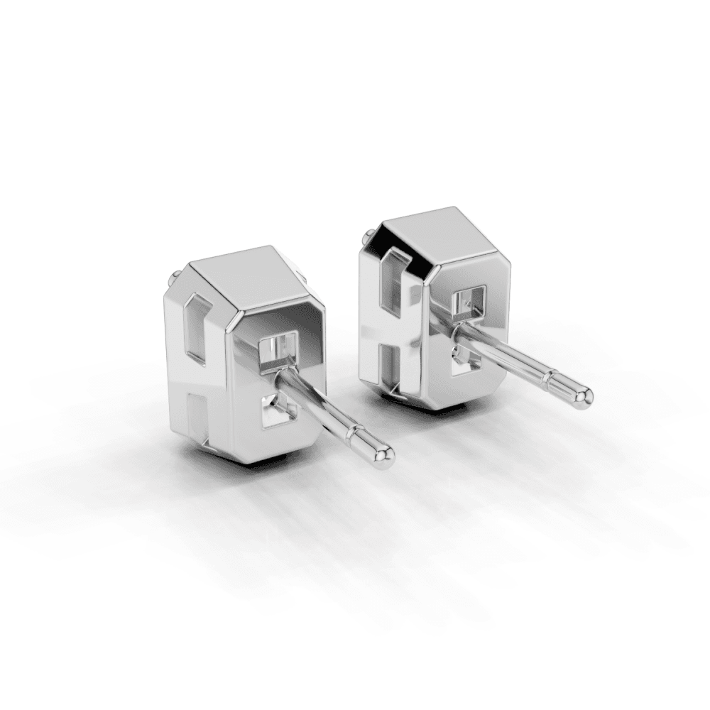 Emerald Cut Diamond 4 Claw Bezel Stud Earrings