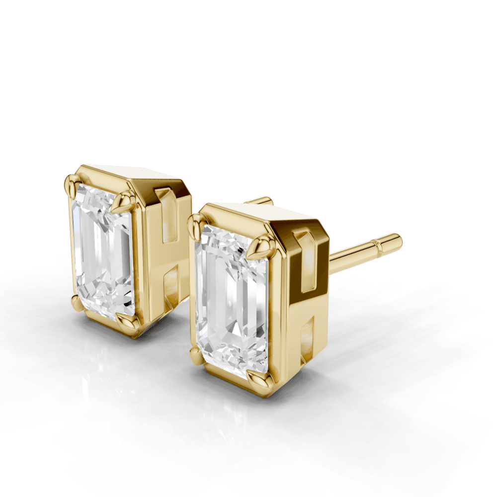 Emerald Cut Diamond 4 Claw Bezel Stud Earrings
