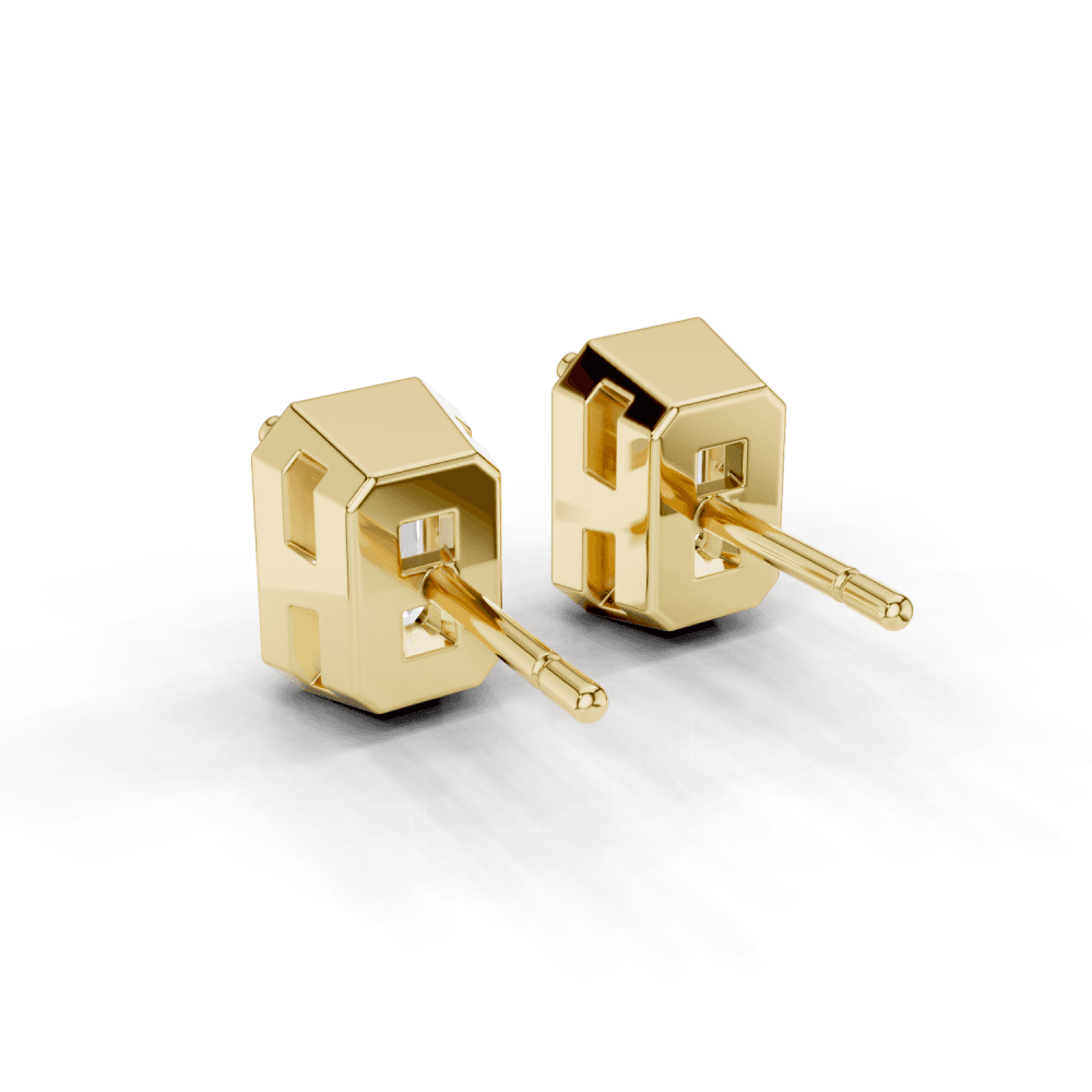 Emerald Cut Diamond 4 Claw Bezel Stud Earrings