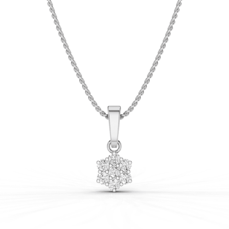 7 Stone Diamond Flower Cluster Pendant Necklace
