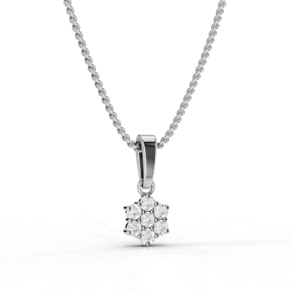 7 Stone Diamond Flower Cluster Pendant Necklace