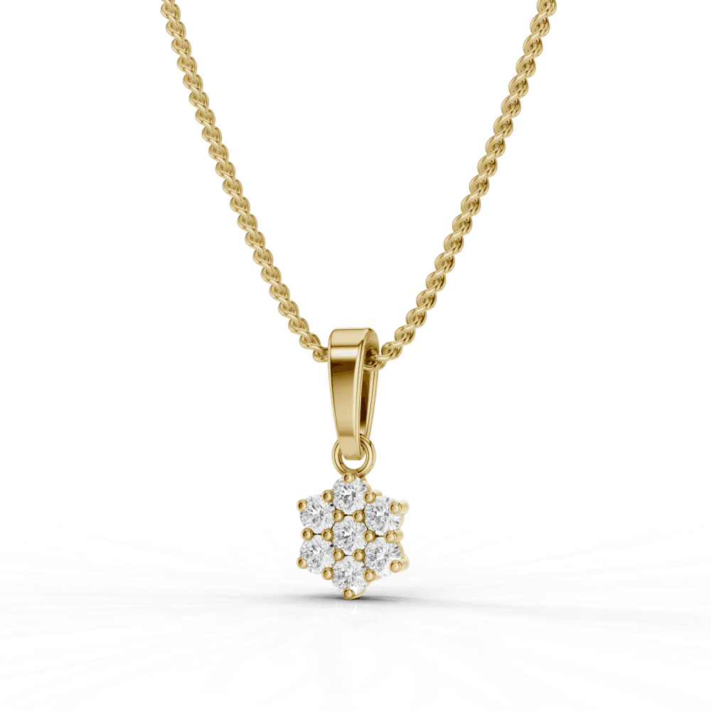 7 Stone Diamond Flower Cluster Pendant Necklace