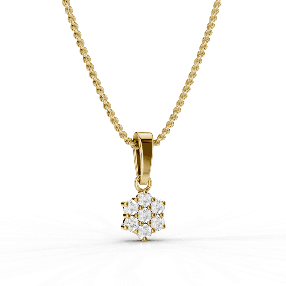 7 Stone Diamond Flower Cluster Pendant Necklace