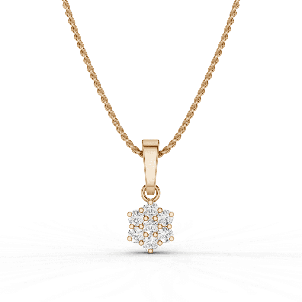 7 Stone Diamond Flower Cluster Pendant Necklace