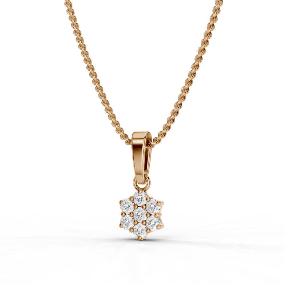 7 Stone Diamond Flower Cluster Pendant Necklace