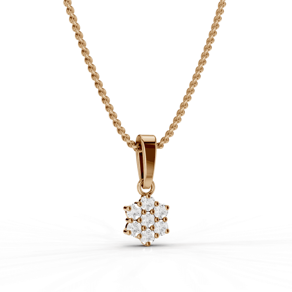 7 Stone Diamond Flower Cluster Pendant Necklace