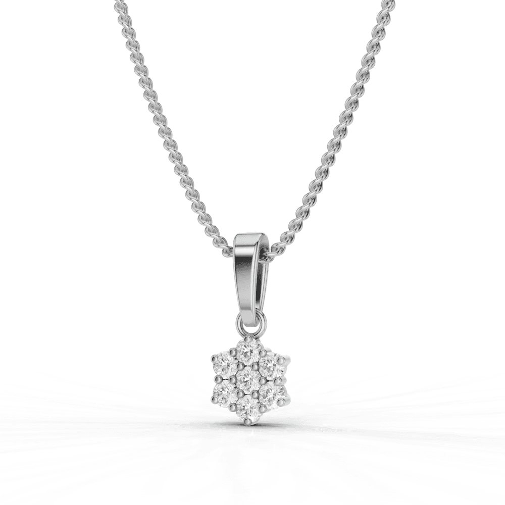 7 Stone Diamond Flower Cluster Pendant Necklace
