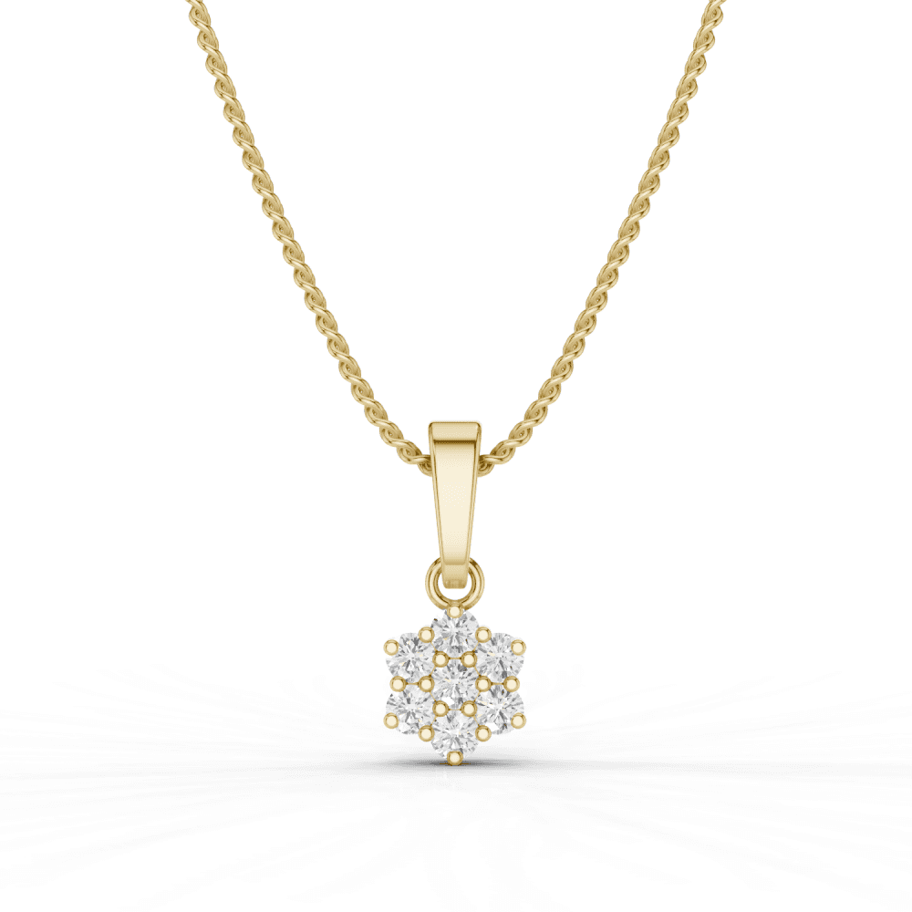 7 Stone Diamond Flower Cluster Pendant Necklace