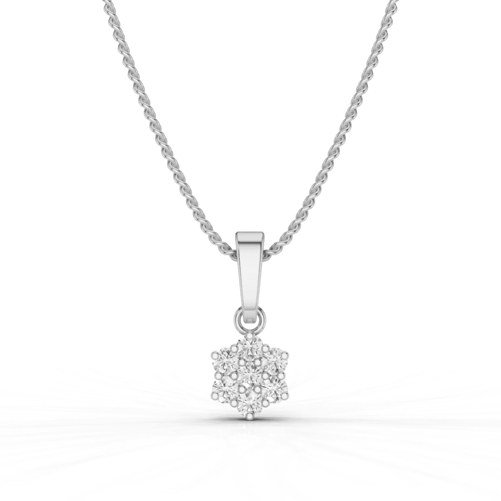 7 Stone Diamond Flower Cluster Pendant Necklace