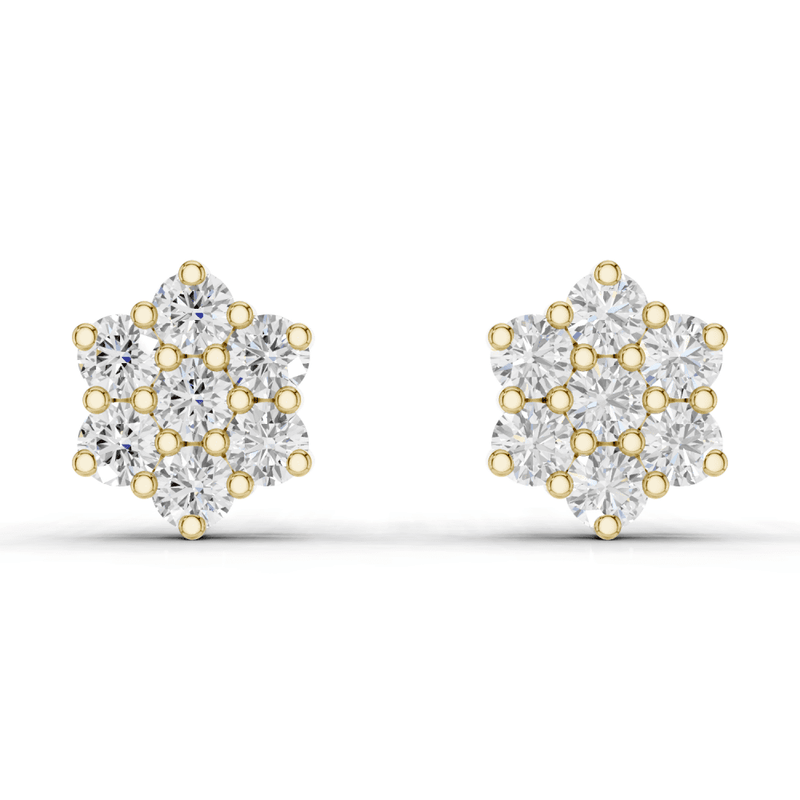 7 Stone Diamond Flower Cluster Stud Earrings