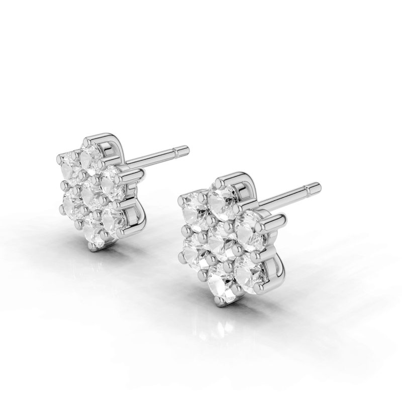 7 Stone Diamond Flower Cluster Stud Earrings