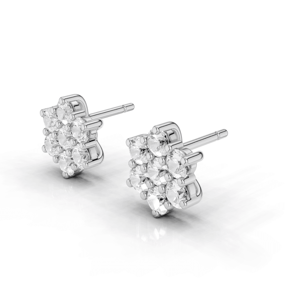 7 Stone Diamond Flower Cluster Stud Earrings