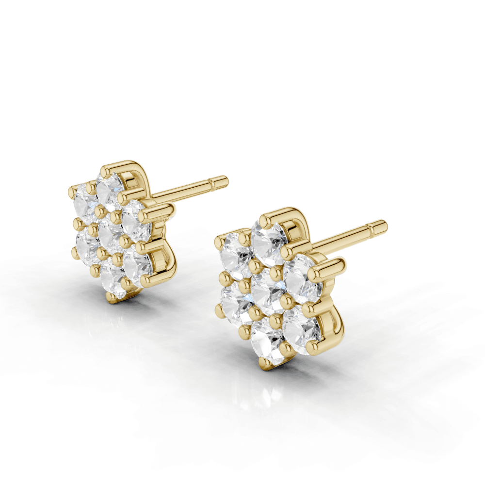 7 Stone Diamond Flower Cluster Stud Earrings