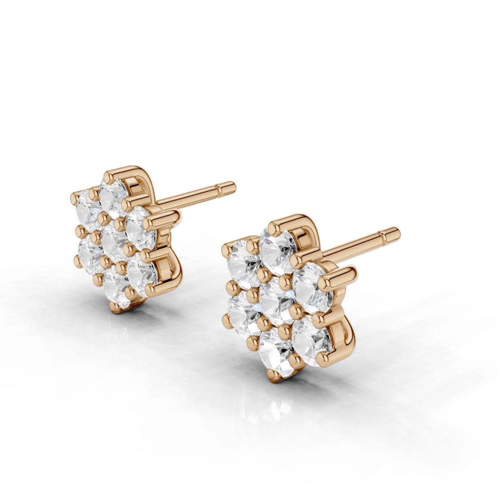 7 Stone Diamond Flower Cluster Stud Earrings