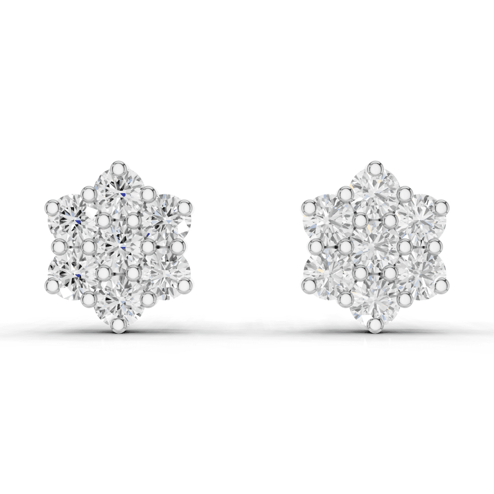 7 Stone Diamond Flower Cluster Stud Earrings
