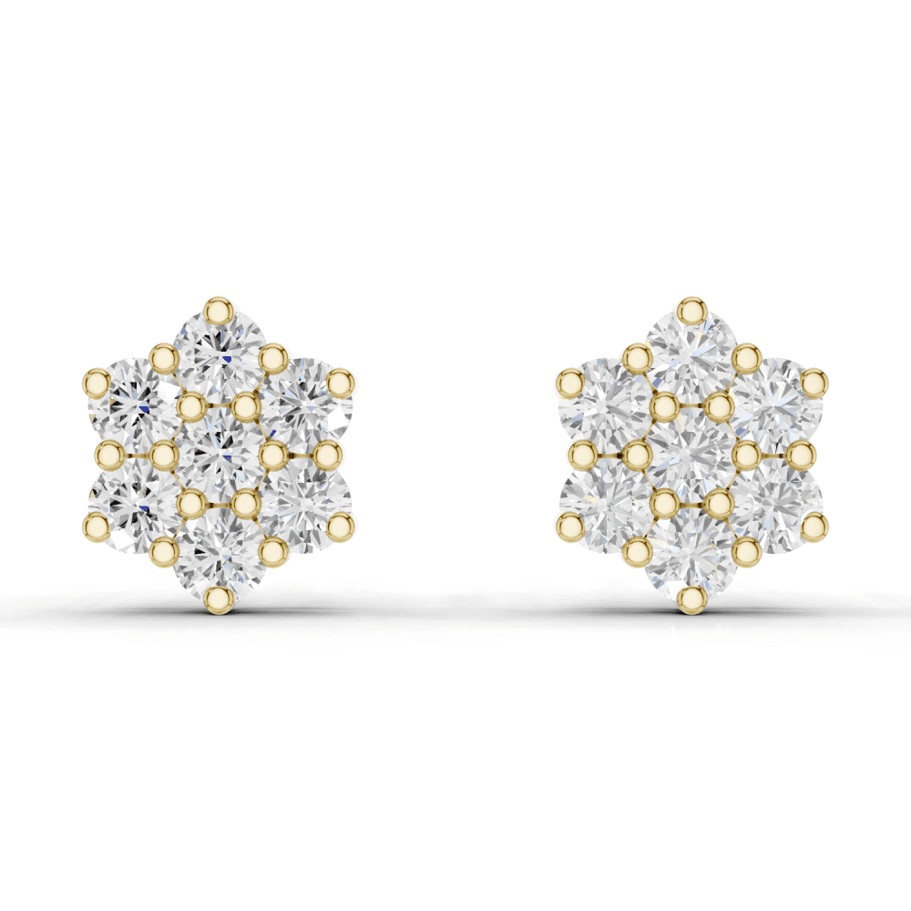7 Stone Diamond Flower Cluster Stud Earrings