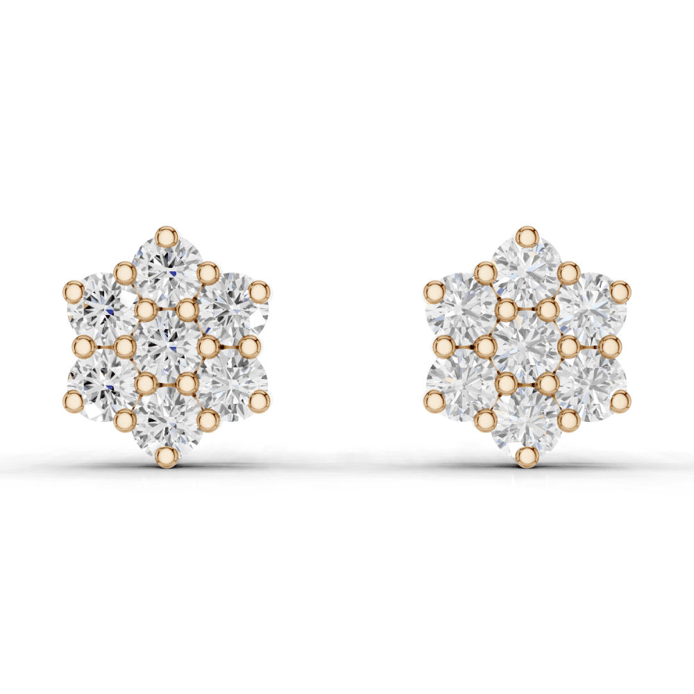 7 Stone Diamond Flower Cluster Stud Earrings