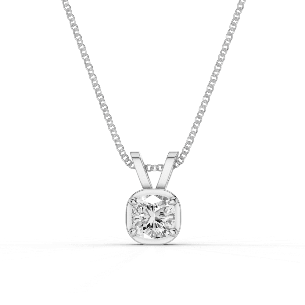 Cushion Cut Diamond 4 Claw Bezel Pendant Necklace