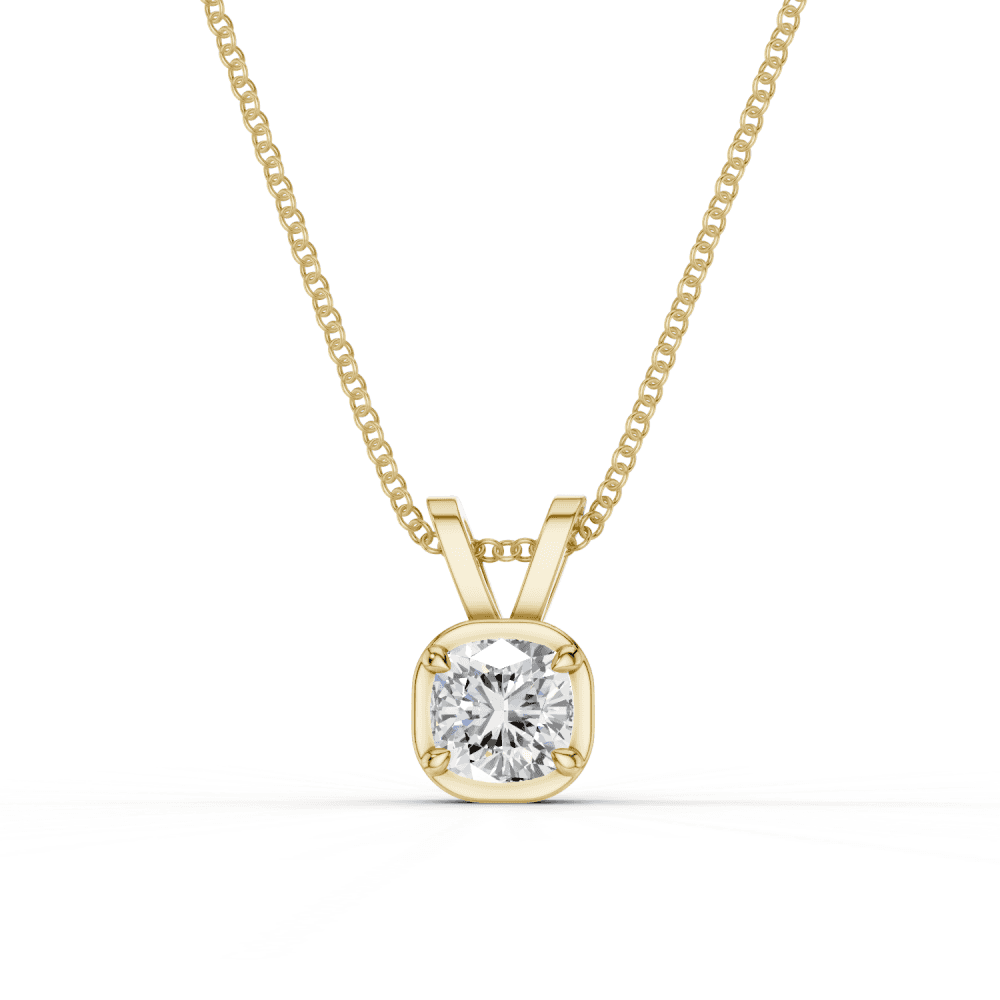 Cushion Cut Diamond 4 Claw Bezel Pendant Necklace