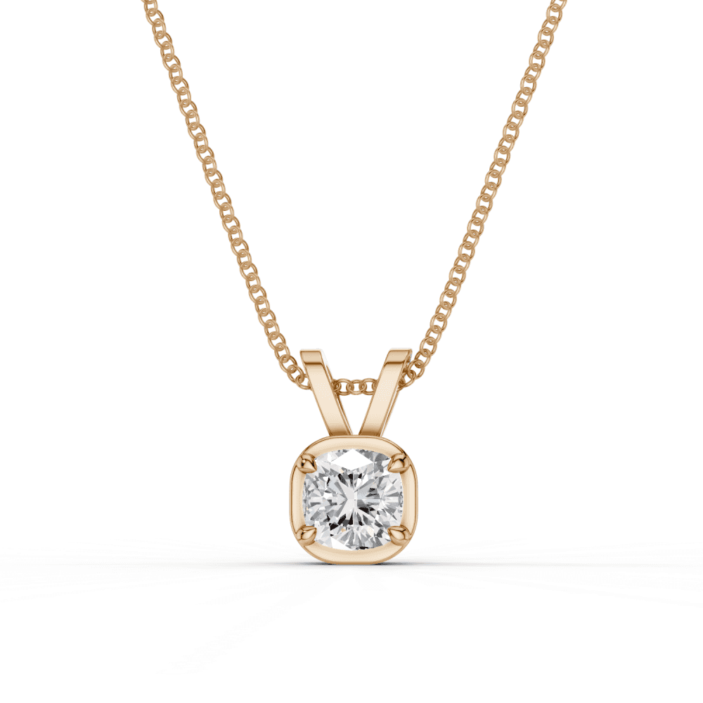 Cushion Cut Diamond 4 Claw Bezel Pendant Necklace
