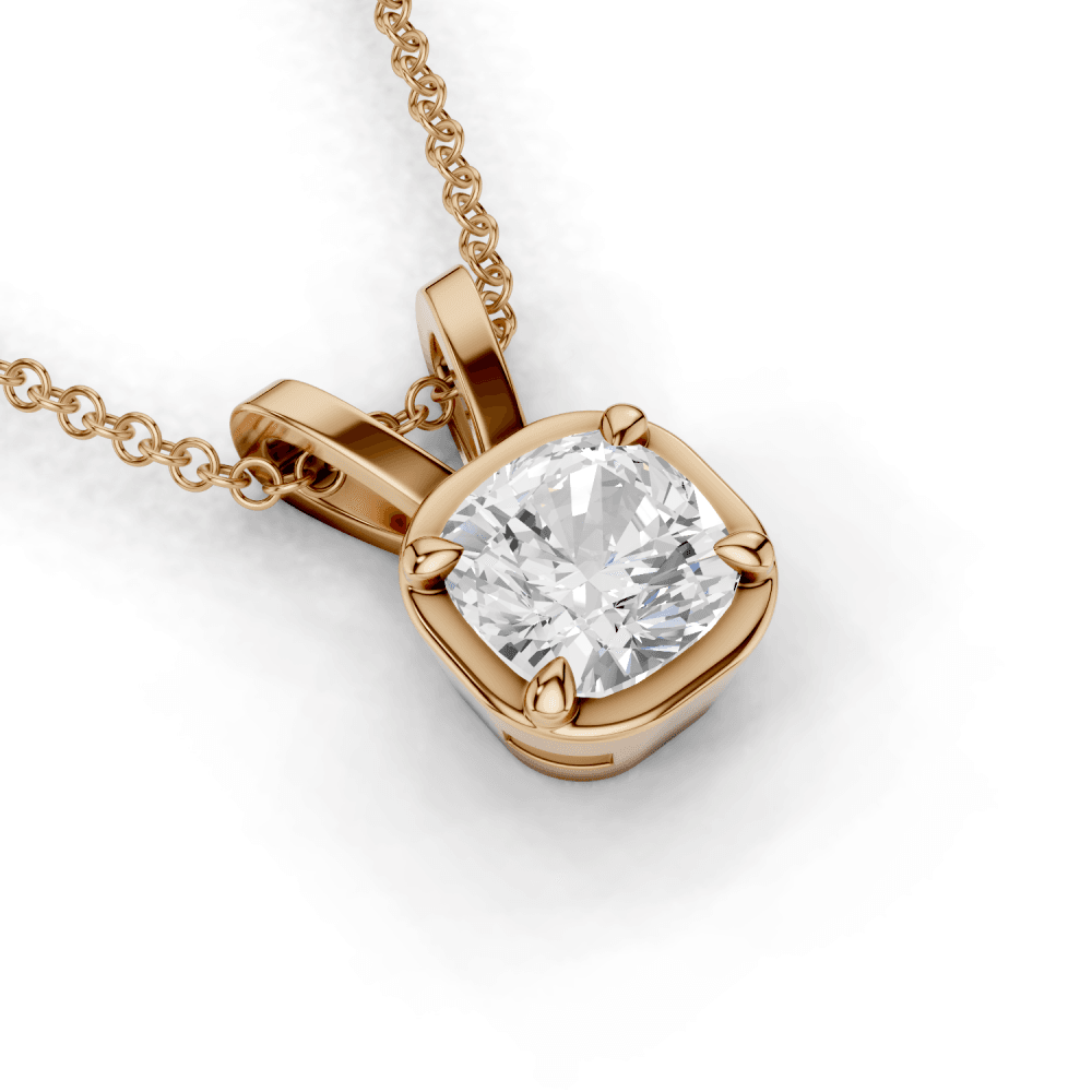 Cushion Cut Diamond 4 Claw Bezel Pendant Necklace