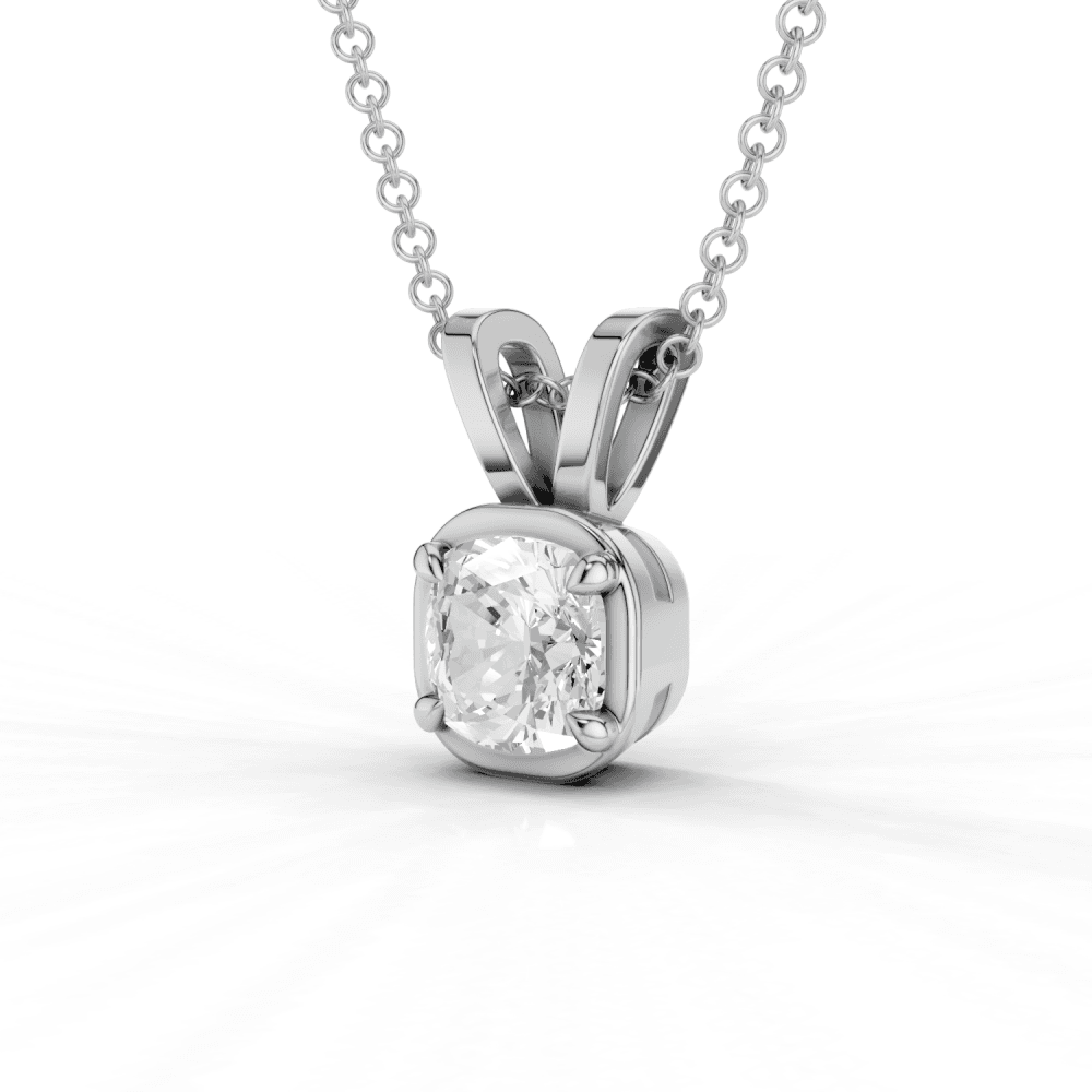 Cushion Cut Diamond 4 Claw Bezel Pendant Necklace