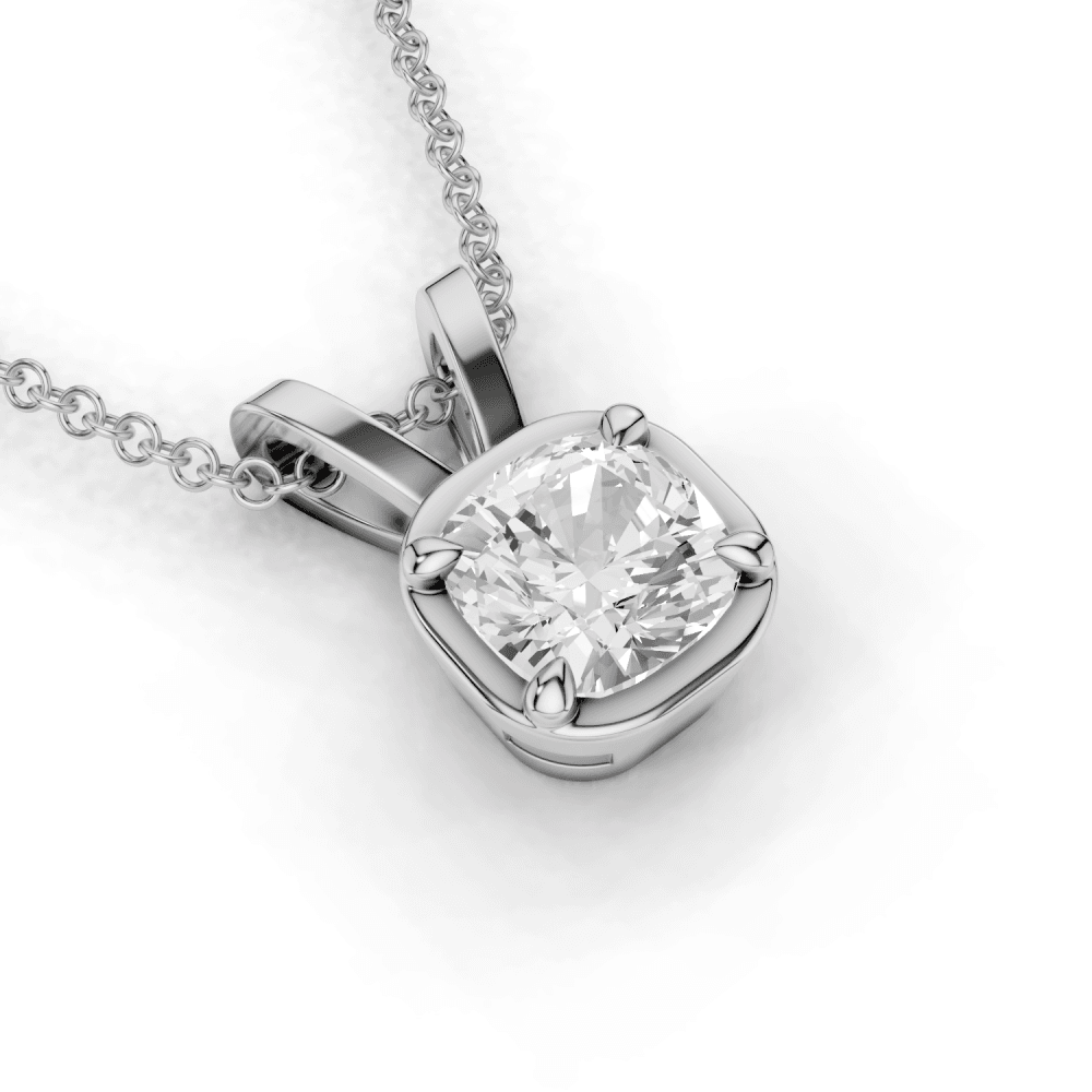 Cushion Cut Diamond 4 Claw Bezel Pendant Necklace