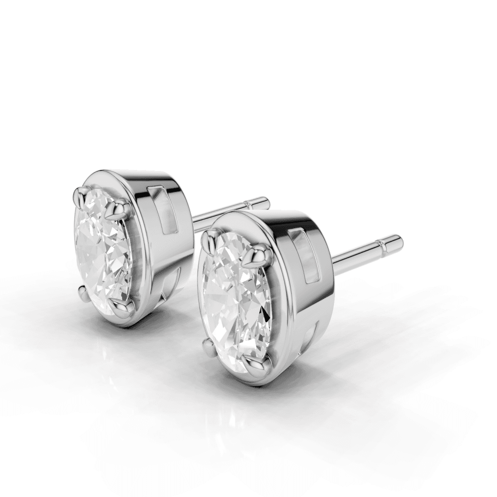 Oval Cut Diamond 4 Claw Bezel Stud Earrings