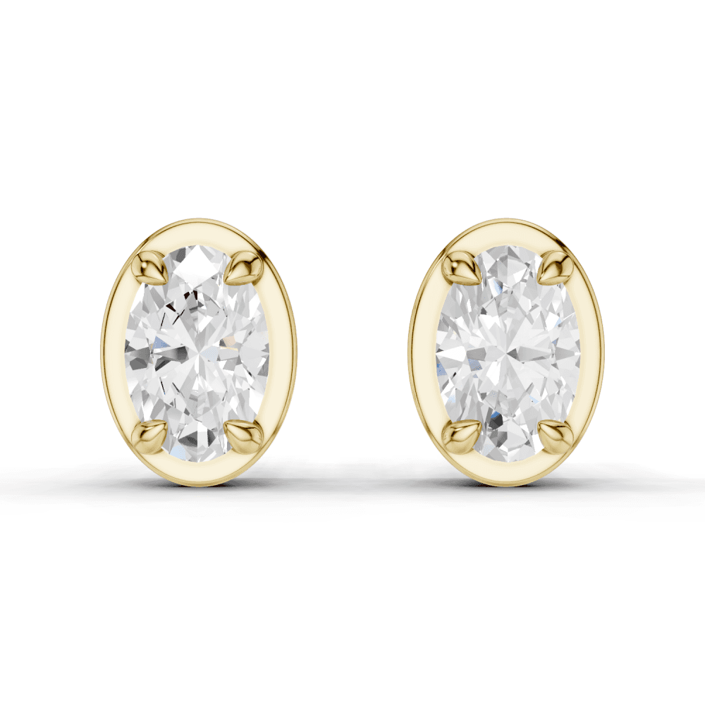 Oval Cut Diamond 4 Claw Bezel Stud Earrings