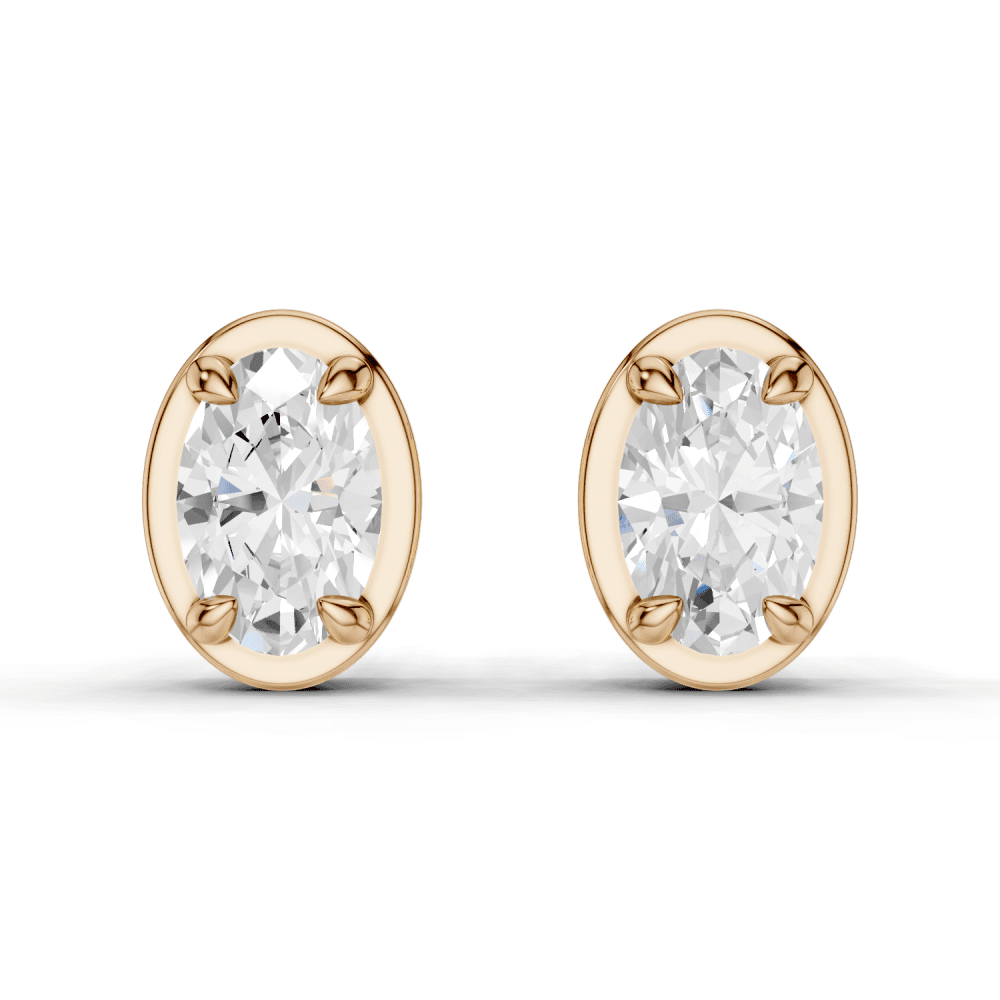 Oval Cut Diamond 4 Claw Bezel Stud Earrings