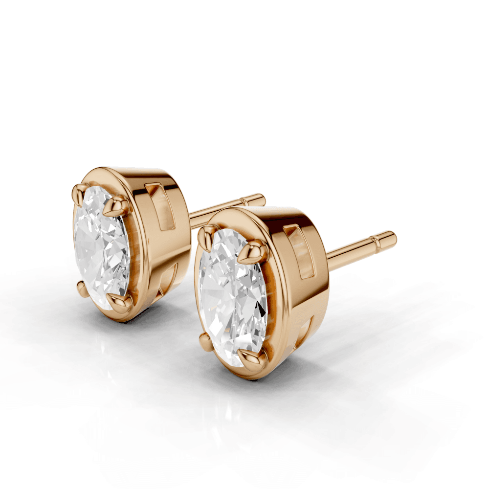 Oval Cut Diamond 4 Claw Bezel Stud Earrings
