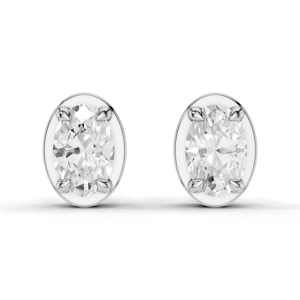 Oval Cut Diamond 4 Claw Bezel Stud Earrings