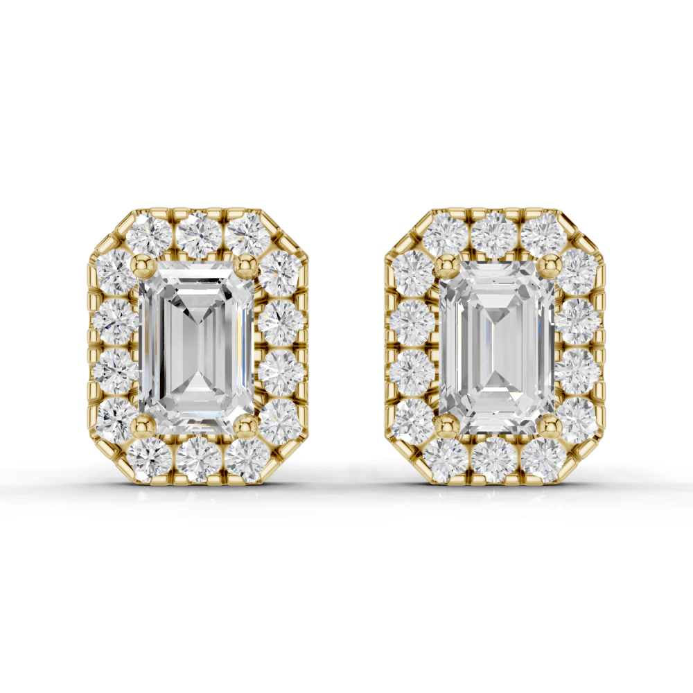 Emerald Cut Diamond Halo Stud Earrings