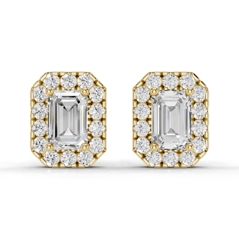 Emerald Cut Diamond Halo Stud Earrings