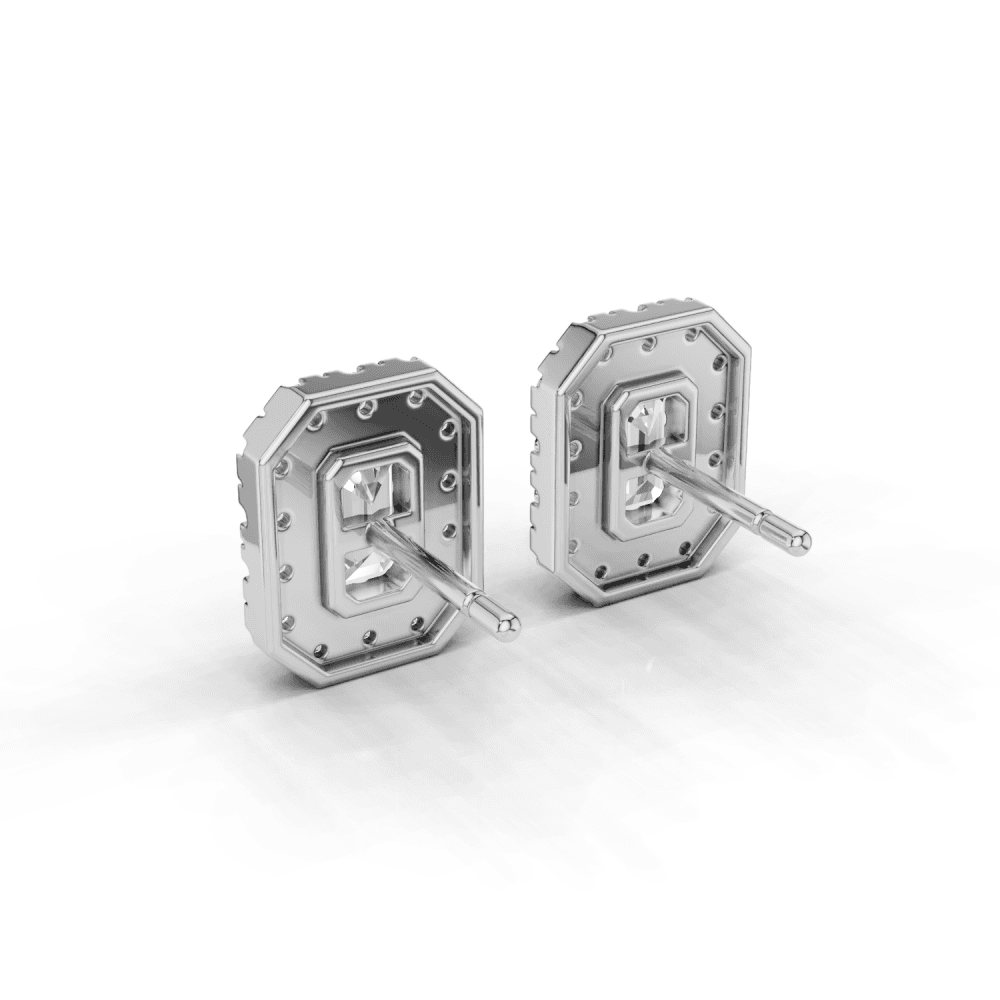 Emerald Cut Diamond Halo Stud Earrings
