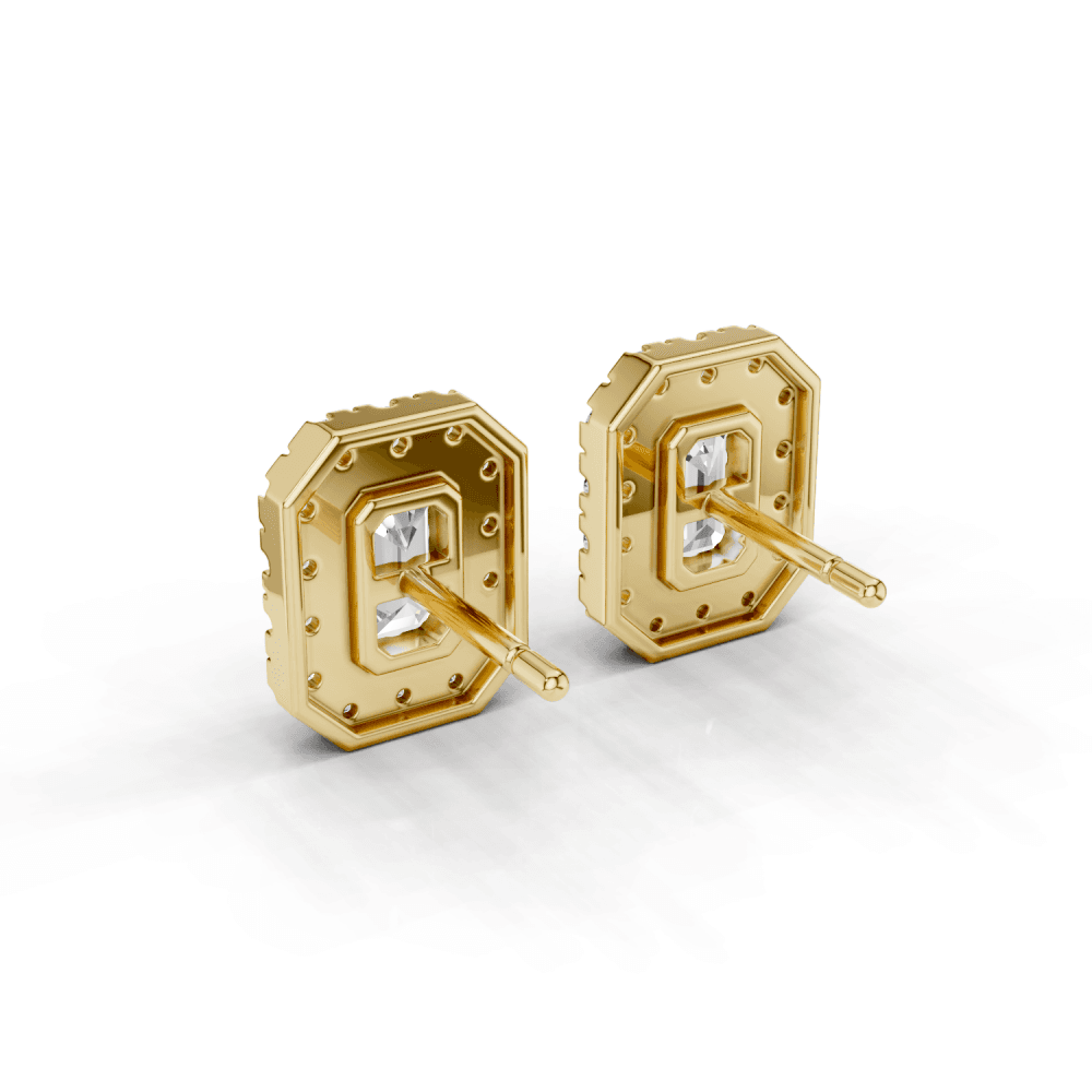 Emerald Cut Diamond Halo Stud Earrings
