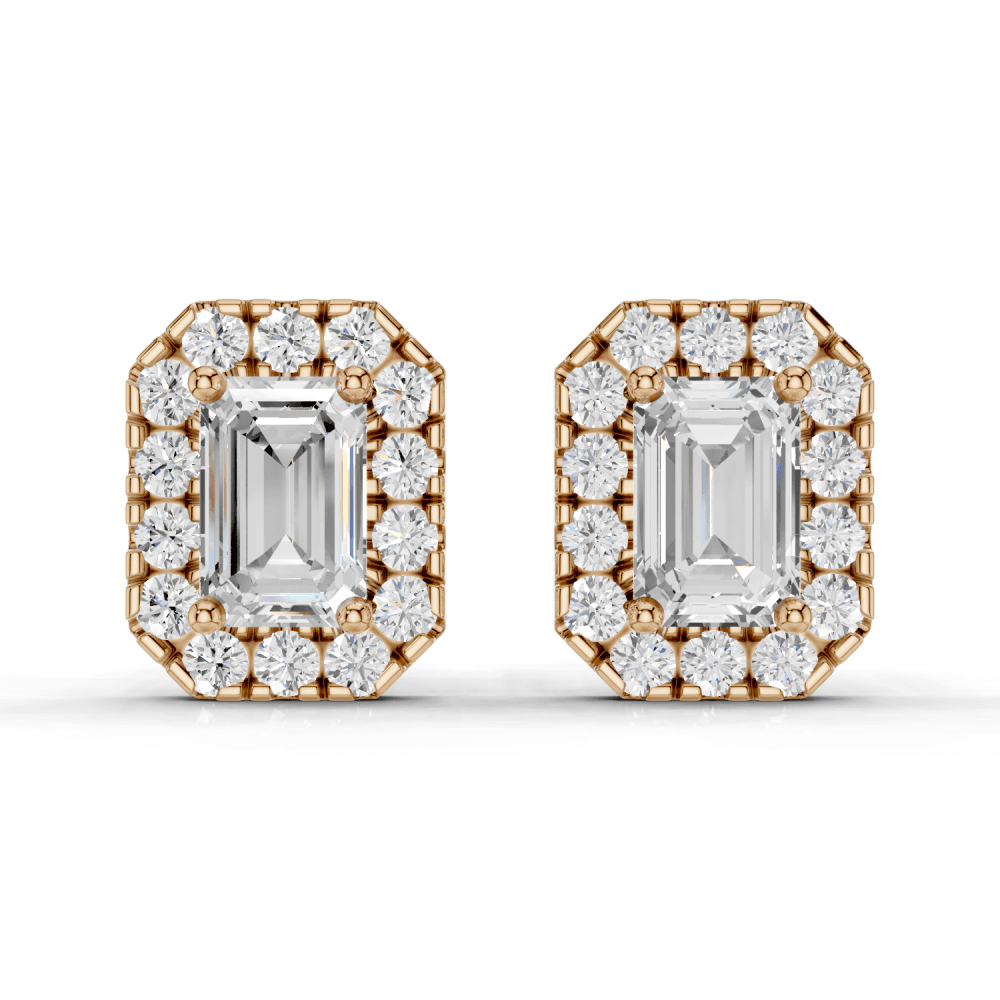 Emerald Cut Diamond Halo Stud Earrings