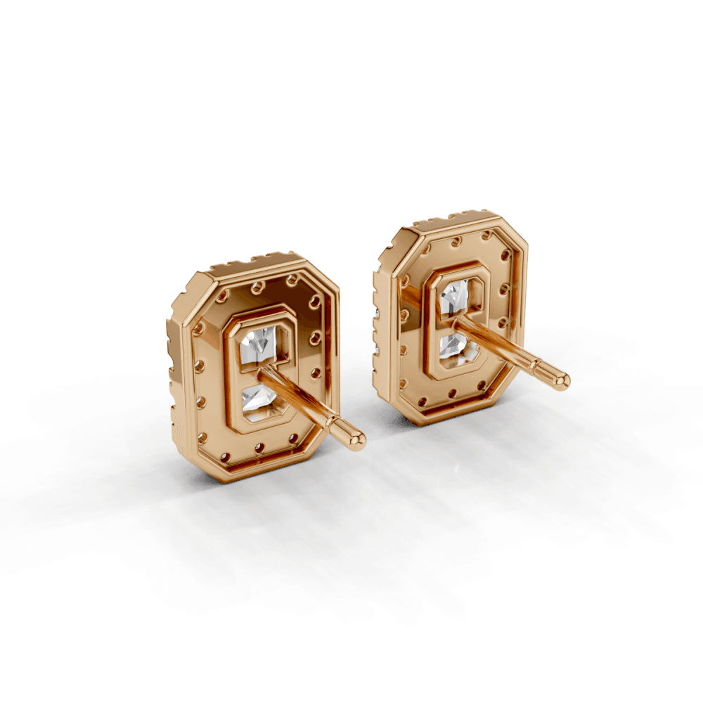 Emerald Cut Diamond Halo Stud Earrings